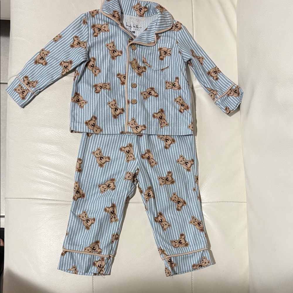 Nicole Miller Blue Striped Pajama Set with Bear Design